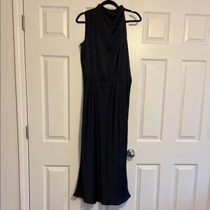 Pretty Garden Satin Navy Dress